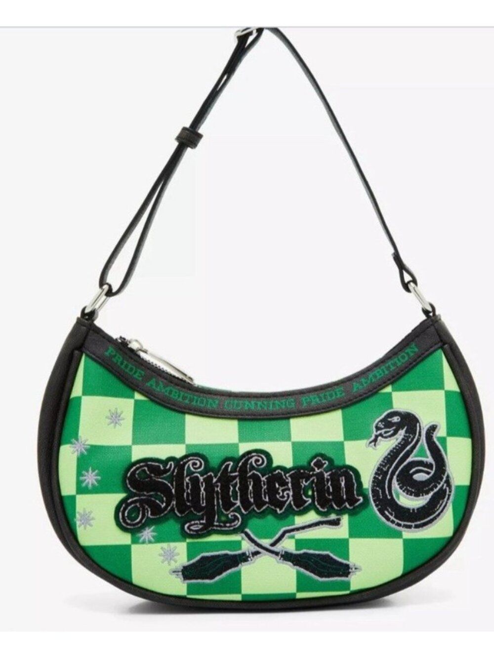 Fred Segal Harry Potter Slytherin Checkered Crescent Crossbody Bag Snake NWT